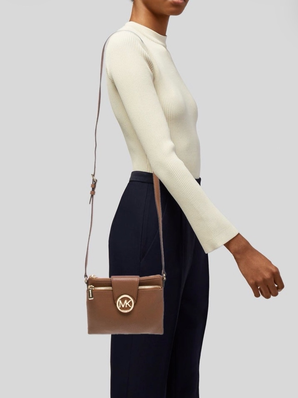 Michael Kors Pebbled Leather Crossbody Bag in Cognac Brown with Gold Hardware - Picture 2 of 10